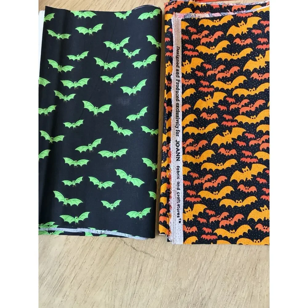 Lot 12 Halloween Cotton Fabric Destash Prints Cats Bats Ghosts Snoopy 42”x10”